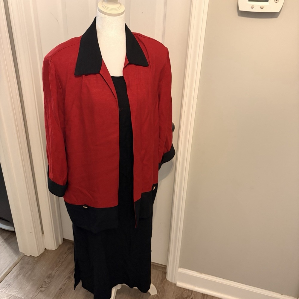 Vintage 80s Perceptions by Irene B 2-Piece Dress & Blazer Jacket Set Red Black